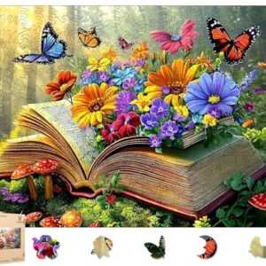Ixfyloop Wooden Puzzle 500Pcs Butterfly Book Jigsaw Decor Gift 14.2x18.8in