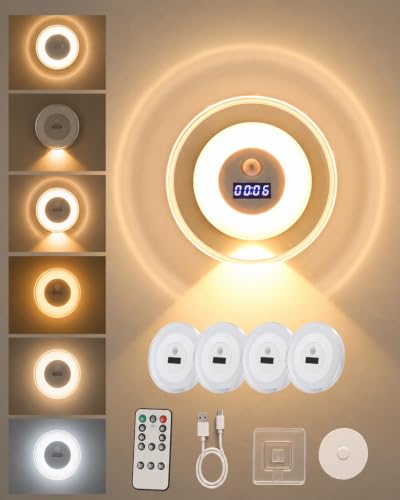 IYNRAFW Smart LED Clock Night Light with Motion Sensor Rechargeable Wall Lamp Remote Control 3 Color Temperatures Dimmable Magnetic Stick On for Bedroom Hallway Bathroom Nursery Stairway Entryway