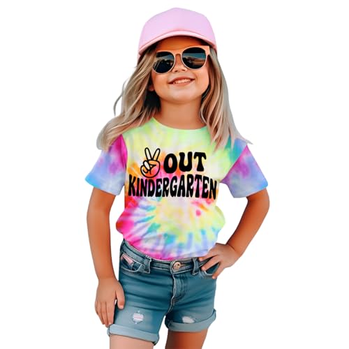 IZYJOY Kindergarten Graduation Shirt Girl Boy Peace Out Kindergarten T-Shirt Kids Last Day of Kindergarten Tie Dye Outfit Top (6T, Blue Pink)