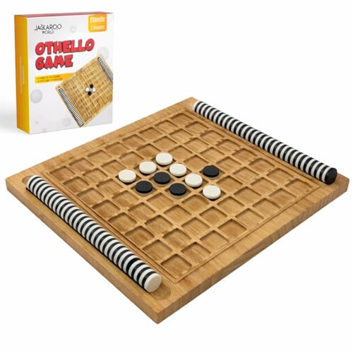 Jackaroo World Othello Board Game, Reversi Game, 11.2” Solid Plywood Wooden Game with 64 Black & White Discs, 2 Player Strategy Games, Classic Reversi Board Game, Fun Othello Game for Adults