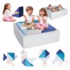 Jadoxy Modular Kids Play Couch Tangram Square Puzzles Sofa Furniture with Ball Pit Toddlers Couch Inspiring Child Creativity Children Building Fort Foam Sofa for Playroom Bedroom,Blue