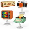 JAKI Typewriter Camera Television Building Toys, Retro Classic Series Building Blocks Set with Dust Cover, Collectible Vintage Display Model Office Room Decor