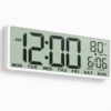 JALL Large Digital Wall Clock Battery Operated, Wall Clock with Big Numbers LCD Display, Digital Clock with Simultaneous Date Day Temperature, Auto DST, Clocks for Office, Gym, Bedroom, Elderly- White