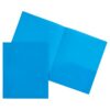 JAM PAPER Plastic 2 Pocket POP Folders - Durable School Folders - Light Blue - 6/Pack
