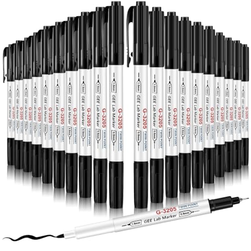 Janlaugh 20 Pcs Alcohol Resistant Laboratory Markers, Black Dual Head Permanent Freezer Pens with 0.5mm Fine Point and 1.0mm Makers Tip, Designed for Industrial, Lab and Hospital Use (Black)