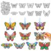 JAPBOR Spring Butterfly Coloring Craft - 83pcs Springtime Coloring Ornaments Kit for Kids, Color Your Own DIY Butterflies Hanging Decor, School Classroom Drawing Painting Paper Sheets Bulk Party Favor