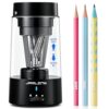 JARLINK Electric Pencil Sharpener, Fully Automatic Rechargeable Pencil Sharpener for 6-12mm Pencils, 3 Adjustable Sharpness, Colored Pencil Sharpener for Classroom Home Office (Black)