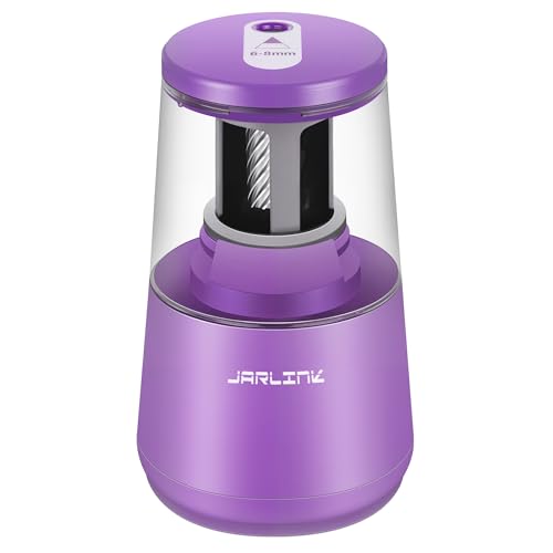 JARLINK Electric Pencil Sharpener, Heavy-Duty Helical Blade to Fast Sharpen, Auto Stop for No.2/Colored Pencils(6-8mm), AC Adapter/Battery Operated in School Classroom/Office/Home (Purple)