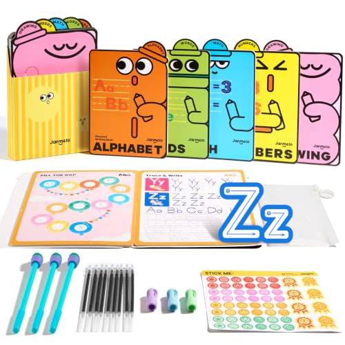 Jar Melo Magic Grooved Handwriting Workbooks for Kids Ages 3+, Reusable Grooved Writing Practice Books with 3 Disappearing Ink Pens, Preschool Tracing Set for Alphabet, Numbers, Words, Math, Drawing