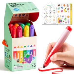 Jar Melo Scented Washable Markers for Kids Ages 4-8, Coloring Markers for Toddlers, Safe and Non-toxic Water-Based Paint Drawing Kit with Storage Case, School Art Supplies, 12 Colors