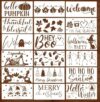 JarThenaAMCS 18 Pcs Fall Halloween Christmas Stencils for Door Mats Pumpkin Ghost Skeleton Elk Xmas Tree Doormat Stencils Reusable Winter Autumn Plastic Drawing Templates for Wood Signs DIY Crafts