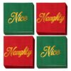 JarThenaAMCS 50Pcs Christmas Paper Napkins Gold Foil Nice or Naughty Disposable Luncheon Napkins Green Red Dinner Napkin for Winter Xmas Party Supplies Table Decor