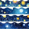 JarThenaAMCS 72Pcs Starry Night Sky Bulletin Board Borders 4 Designs Galaxy Scalloped Self-Adhesive Border Trims Outer Space Border Sticker Decals for Back to School Home Party Wall Decor
