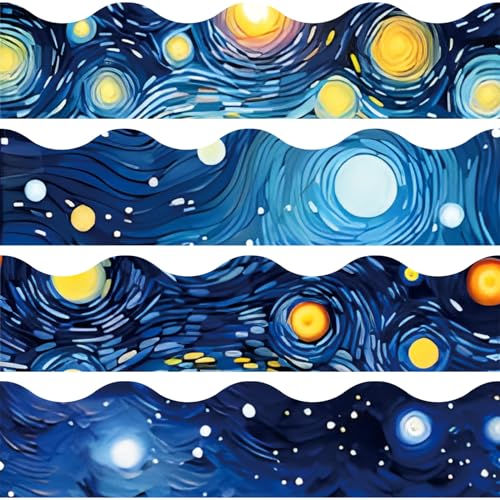 JarThenaAMCS 72Pcs Starry Night Sky Bulletin Board Borders 4 Designs Galaxy Scalloped Self-Adhesive Border Trims Outer Space Border Sticker Decals for Back to School Home Party Wall Decor