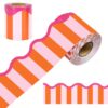JarThenaAMCS Striped Bulletin Board Border Orange Pink Scalloped Die Cut Border Trim Roll Classroom Borders for Back to School Summer Chalkboard Wall Decor