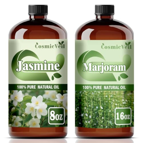 Jasmine Essential Oil 8 Fl Oz (240Ml) and Marjoram Essential Oil 16 Fl Oz (480Ml) Fragrance Oil for Aroma Diffuser,Humidifier,Home Fragrance,Spa,Cleaning,Body Care,Massage,Yoga,DIY Candle