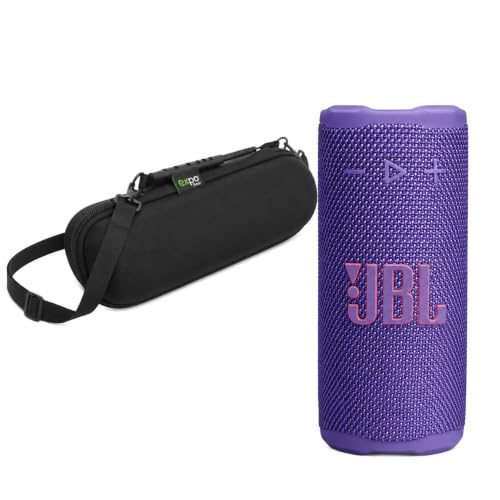 JBL Grip - Compact Bluetooth Speaker with Bold Pro Sound and Ambient Light, up to 14 Hours of with AuracastTM (Purple) with Expo Gear Weather-Resistant Protective Hard-Shell Case