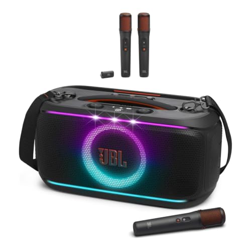 JBL PartyBox On-The-Go 2 - Portable with one Wireless Digital mic, Handle EasySing Mics - Two Wireless with Real-time Vocal Removal, Seamless with Clear, Crisp Sound for Up to 10