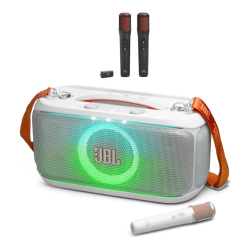 JBL PartyBox On-The-Go 2 - Portable with one Wireless Digital mic, Handle EasySing Mics - Two Wireless with Real-time Vocal Removal, Seamless with Clear, Crisp Sound for Up to 10
