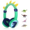 JBUNION Dinosaur Wireless Headphones for Kids, Bluetooth Kids Headphones with Safe Volume 85dB, 3.5mm Wired Cable, Toddlers Boys Headset for iPad Tablet Home Travel