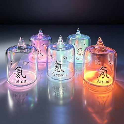 jcwwolk 5pcs Noble Gas Plasma Tube Set, 3.9" Element Cubes, He Ne Ar Kr Xe Rare Gas Discharge Spectrum Tubes, Science Education, Classroom Display, Collection & Gift Without Excitation Base