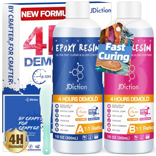 JDiction Fast Cure Epoxy Resin, 20OZ 4 Hours Demold Epoxy Resin Kit - Crystal Clear, Bubble-Free, Not-Yellowing, Self-Leveling for Art Resina, Jewelry, Craft, Fast Casting & Easy Mix Epoxy Resina