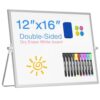 Jebeeynn Magnetic Desktop Whiteboard with Stand, 16'' x 12'' Double-Sided Dry Erase White Board, 10 Markers, 4 Magnets, 1 Eraser, Portable White Board Easel for Adults Drawing Desk School to Do List