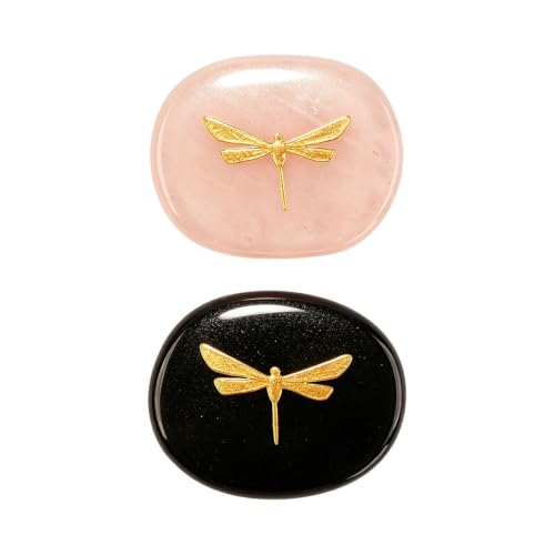 Jehoshaphat 2Pcs Natural Dragonfly Totem Pocket Worry Stones, Polished Portable Comfort Palm Rocks for Yoga Meditation, Natural Mineral Craft with Unique Raw Stone Textural Variations