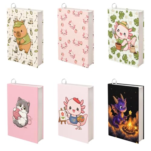 Jeiento Cartoon Axolotl Theme Cover Protector for Paperback, Adjustable Soft Book Cover 6Pieces Set, Cute Capybara Book Dust Jacket Covers for Hardcover Book Lovers Gift Back to School Supplies