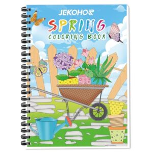 Jekohor Spring Theme Adult Coloring Book - 9x12 Inch Large Single-Sided Pages, 200gsm Thick Paper for Markers & Watercolor, Easter Gift for Women - Coloring Books for Adult Relaxation