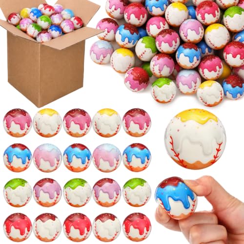 JellyArch 24 Pcs Baseball Ice Cream Drip Stress Balls Bulk 1.57 Inch Ice Cream Stress PU Soft Mini Foam Sports Baseball Party Favor for Team Relief Gifts Back to School Carnival Prizes