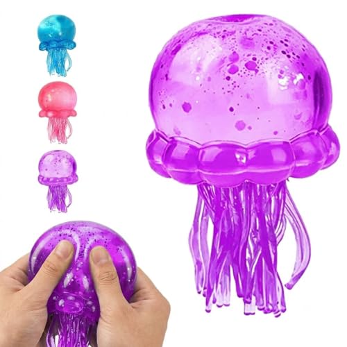 Jellyfish Squishy Toy, 3.93in Slow Rising Sugar Ball Filled Sensory Fidget, Ultra Soft TPR Anxiety Relief Squeeze Toy for Adults & Kids, Cute Ocean Decor Stress Ball for Party Gifts (Purple)