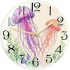 Jellyfish Wall Clock, Ocean Artistic Coral Seaweed Summer Violet Analog Wall Clock for Bedroom Office Classroom Study Room Decor 11.6x11.6 Inches