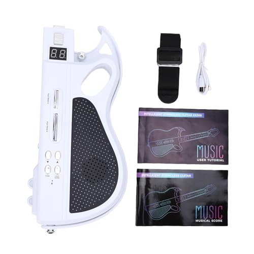Jelquix Kids Electric Guitar, Foldable Stringless LED Light Up 7 Sounds BT Rechargeable with Drum Machine 4 Rhythms, Music Toy Instrument for Ages 3 4 5 6 7 8 9 10 11 12 (White)