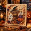 JEMVDRA Halloween Diamond Art DIY Kit,Spooky Cute 3D Wall Art for Adults