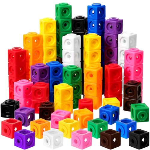 Jenaai 100 Pcs Linking Cubes Math Manipulatives Counting Cubes Connecting Blocks Stem for Classroom Supplies, Homeschool Stem Activities, Color Sorting, Patterning, Addition Subtraction(Cute)
