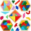 Jerify 5 Pack Wooden Tangram Puzzle for Kids Wooden Hexagon Puzzle Block Teaser Geometric Shapes Tangram Games for Boys Girls Toddler 1-3 Jigsaw 3D Logic IQ Game Gift