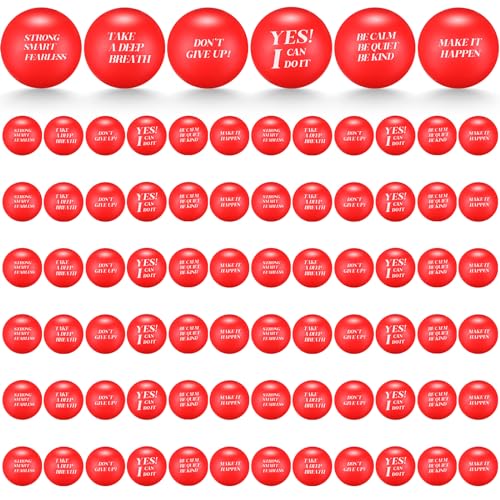 Jerify 72 Pcs Bulk Stress Balls for Adults Motivational Quotes Stress Balls Colorful Foam Ball Hand Exercise Small Therapy Fidget Relief Anxiety Toys for Coworkers Gifts Party Favors(Red)
