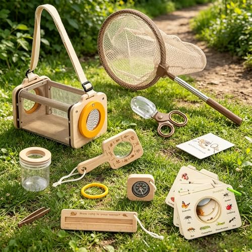 Jessruly Bug Catcher Kit – 9PCS Outdoor Nature Exploration Set with Bug Box, Butterfly Habitat, Worm Farm, Magnifying Glass & More – Educational Science Kit for Young Explorers