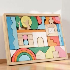 Jessruly Wooden Block Puzzle Toy – Rainbow Shape Sorter & Shape-Recognition Puzzle, Smooth Finish Educational Play Set