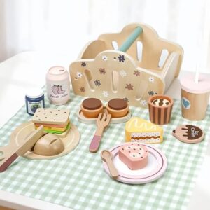 Jessruly Wooden Fruit and Vegetable Set with Hook and Loop Closure for Cutting Simulation Kitchen Toy for Creative Learning and Skill Development (Breakfast)
