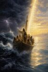 Jesus Calming Storm Wooden Jigsaw Puzzle 500 Pieces for Adults Wooden Boat Followers Lightning and Sunlight Dramatic Religious Art Puzzle Gift for Faith Lovers Home Decor