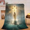 Jesus Christian Throw Blanket Jesus Walking on Water Fleece Blanket Christ Cross Religious Soft Cozy Fuzzy Plush Warm Stuff Bedding Blankets Gifts for Boys Girls Kids Adult Men Women 40"X50"