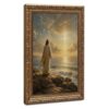 Jesus Looking at Glowing Cross on Sea Canvas Wall Art