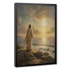 Jesus Looking at Glowing Cross on Sea Canvas Wall Art