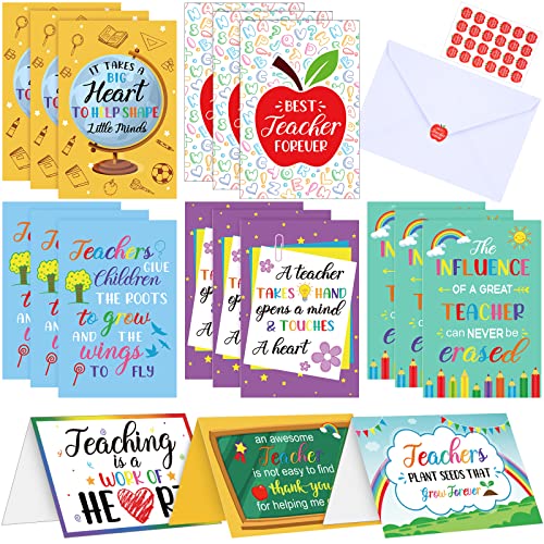 Jetec 24 Set Back to School Teacher Cards Gifts with Envelopes and Stickers Bulk for First Day of School Teachers Appreciation Gifts(Thank You)