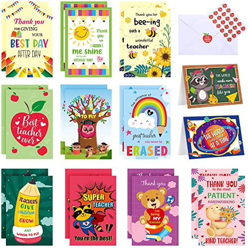 Jetec 24 Set Back to School Teacher Cards Gifts with Envelopes and Stickers Bulk for First Day of School Teachers Appreciation Gifts(Grateful)