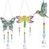Jetec 3 Pcs Diamond Art Kits Diamond Art Suncatchers Double Sided Wind Chimes DIY Crafts with Crystal Pendant for Window Home Garden Car Decor(Dragonfly, Butterfly, Hummingbird)
