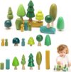 JETMHH Wooden Tree Toys Balancing Stone Blocks | Wooden Sorting Stacking Balancing Stone Rocks for Toddlers 3+ | Lightweight Colorful Educational Toys (Forest)