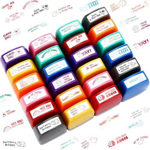Jexine 24 Pcs Teacher Stamps for Classroom Self Inking Grading Stamps Parent Signature School Teacher Motivation Encouraging Comments for Kids Education Homework School Prizes (Funny)